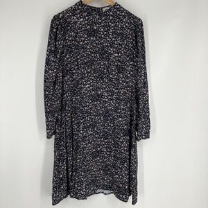Loft Plus Dress Size 14 Womens Navy Floral Print Mock Neck Flare Puff Sleeve